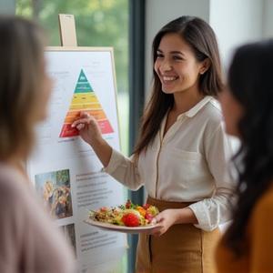 Lic. Sofía Ramos, Nutricionista Deportiva, explicando en un taller de nutrición